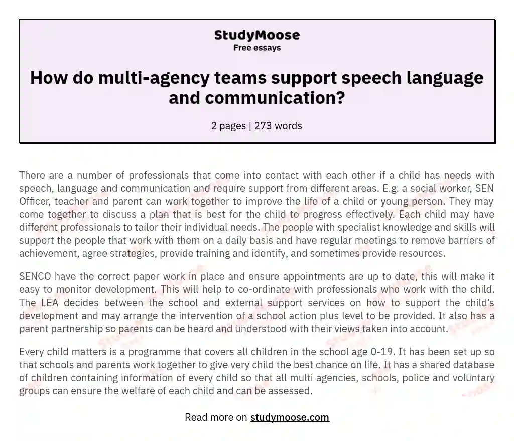 How do multi-agency teams support speech language and communication? essay
