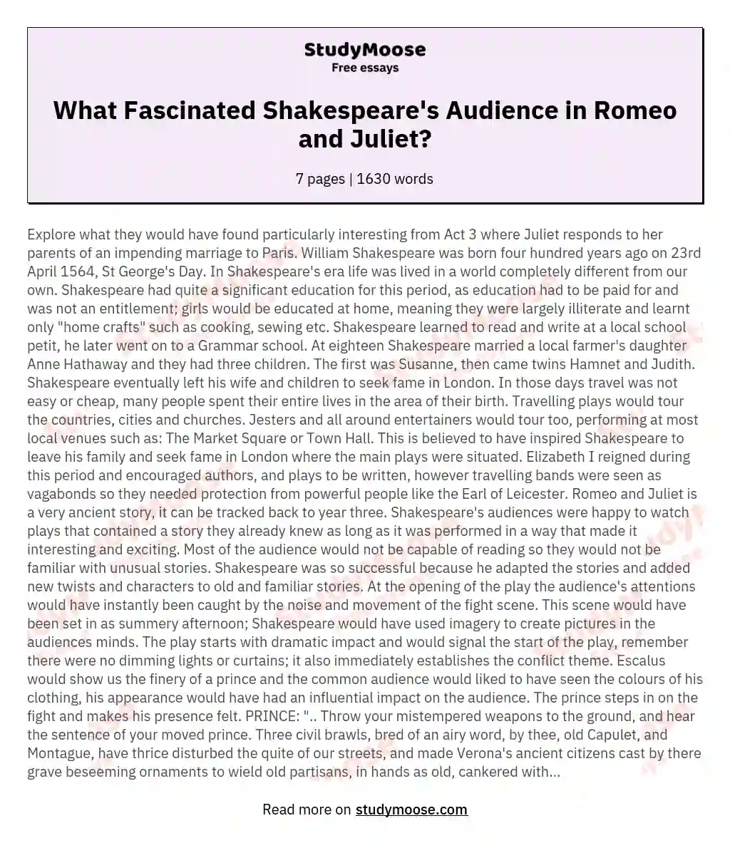 What Fascinated Shakespeare's Audience in Romeo and Juliet? essay