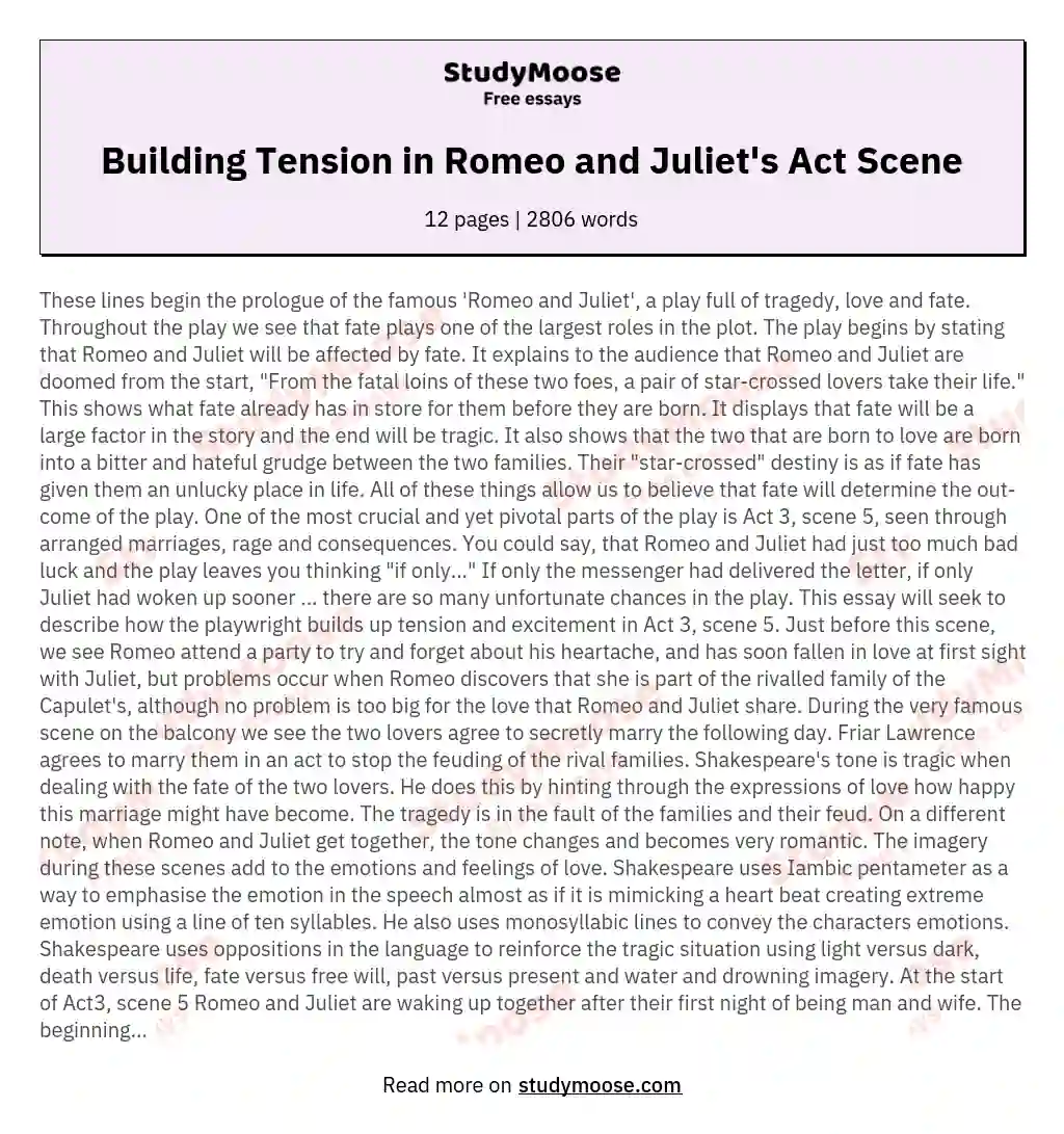Explain how Shakespeare builds up tension and excitement for the audience in Act 3, Scene 5 of Romeo and Juliet