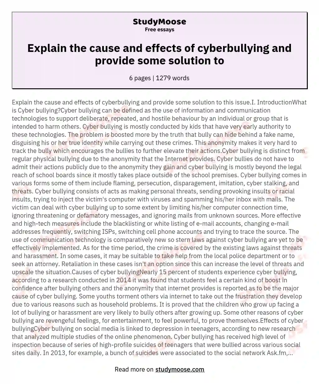 solutions to cyber bullying essay