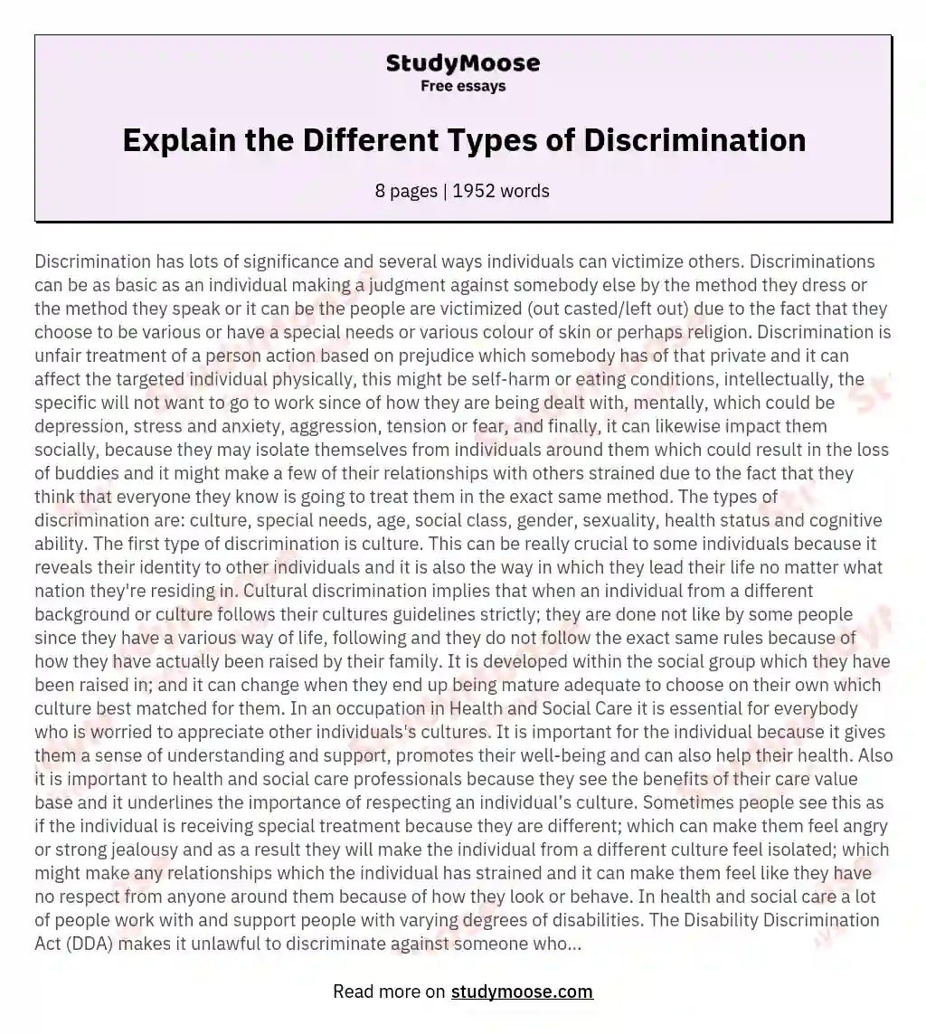 Explain the Different Types of Discrimination essay