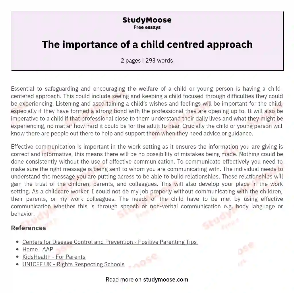The importance of a child centred approach essay
