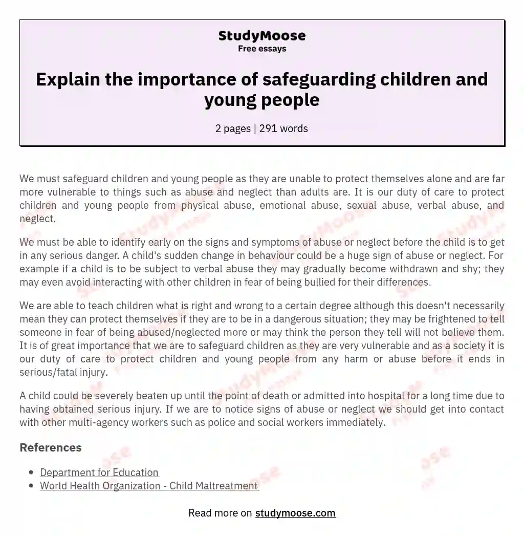 Explain the importance of safeguarding children and young people essay