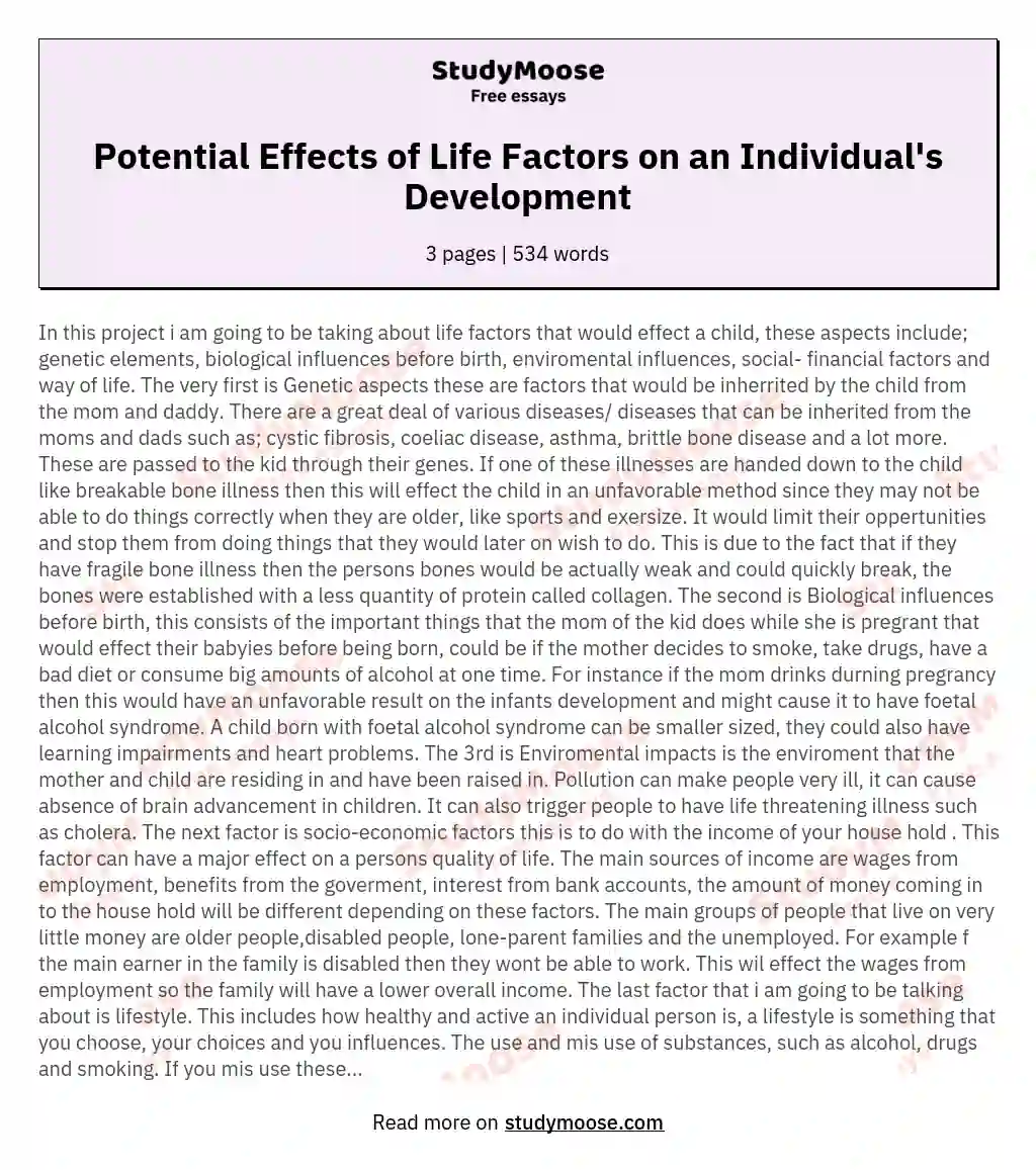 Potential Effects of Life Factors on an Individual's Development