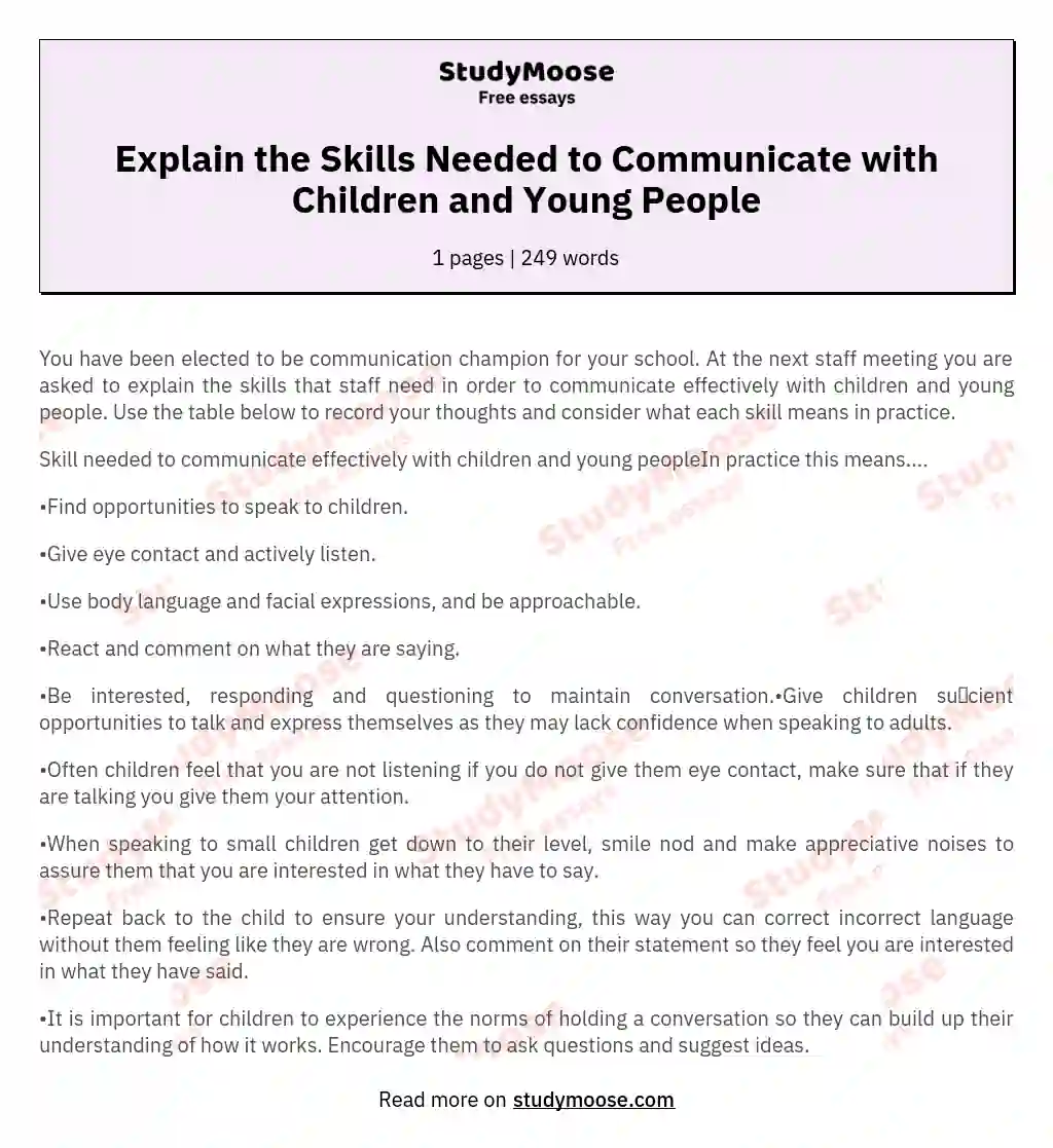 Explain the Skills Needed to Communicate with Children and Young People essay