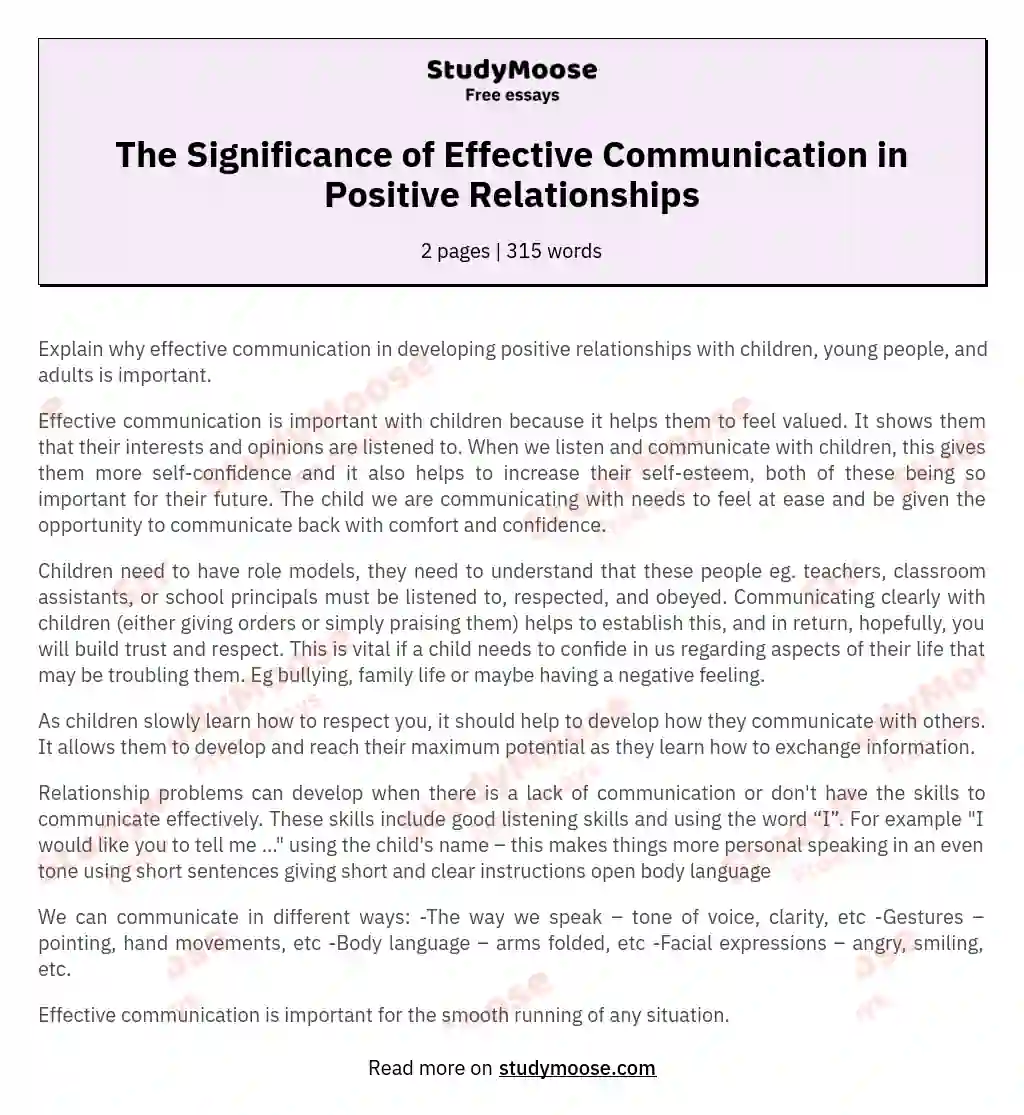 The Significance of Effective Communication in Positive Relationships essay