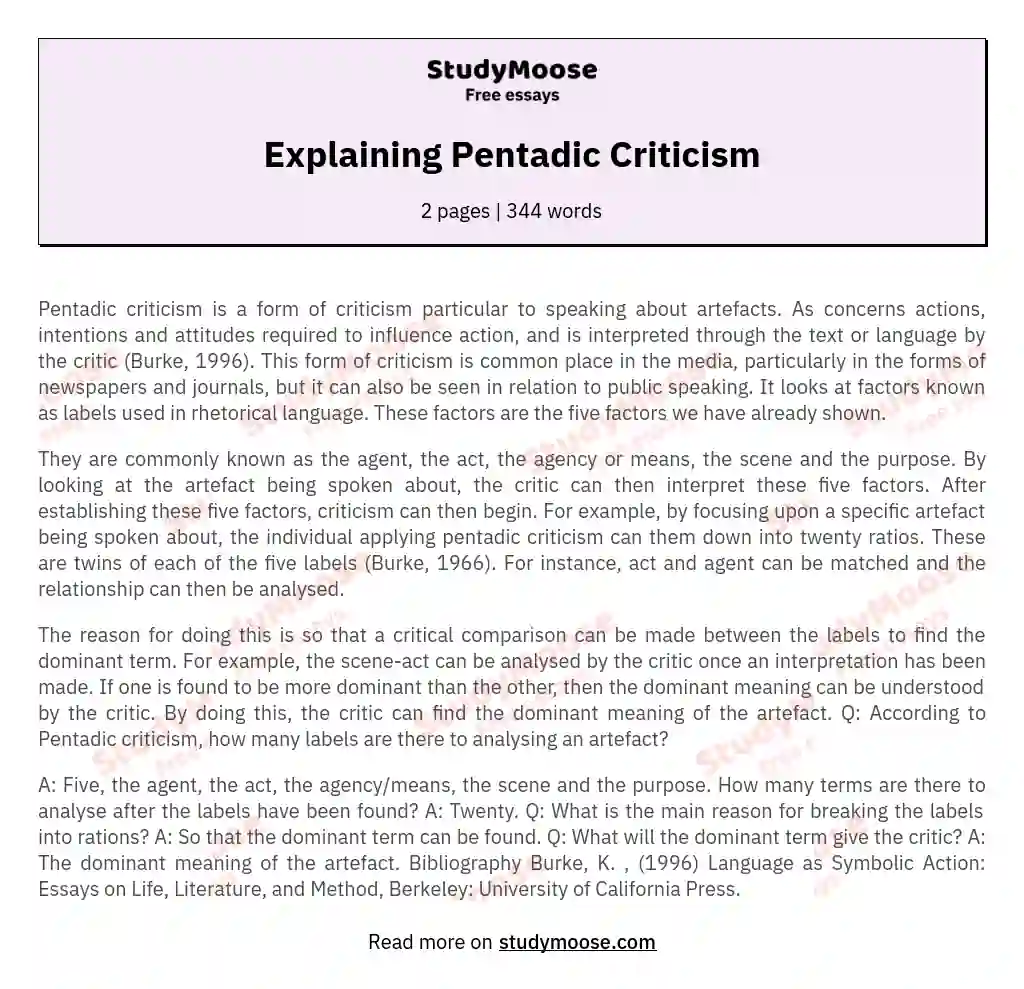 Explaining Pentadic Criticism essay