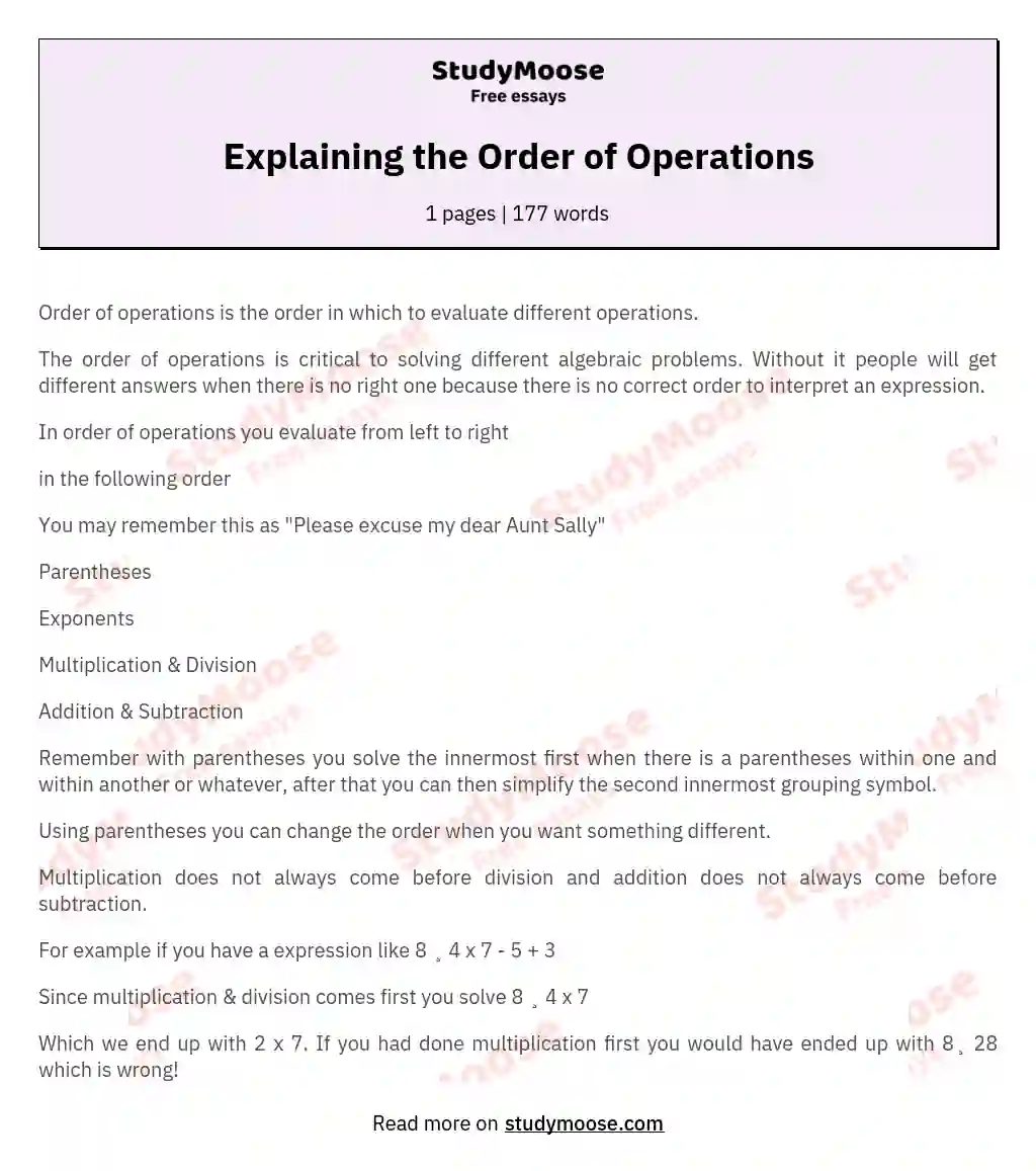 order of operations essay