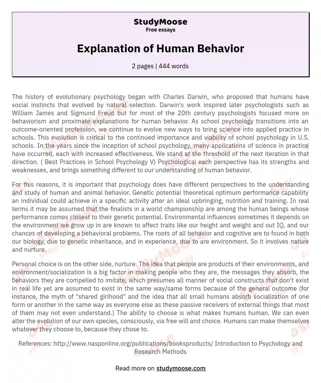 Explanation of Human Behavior
