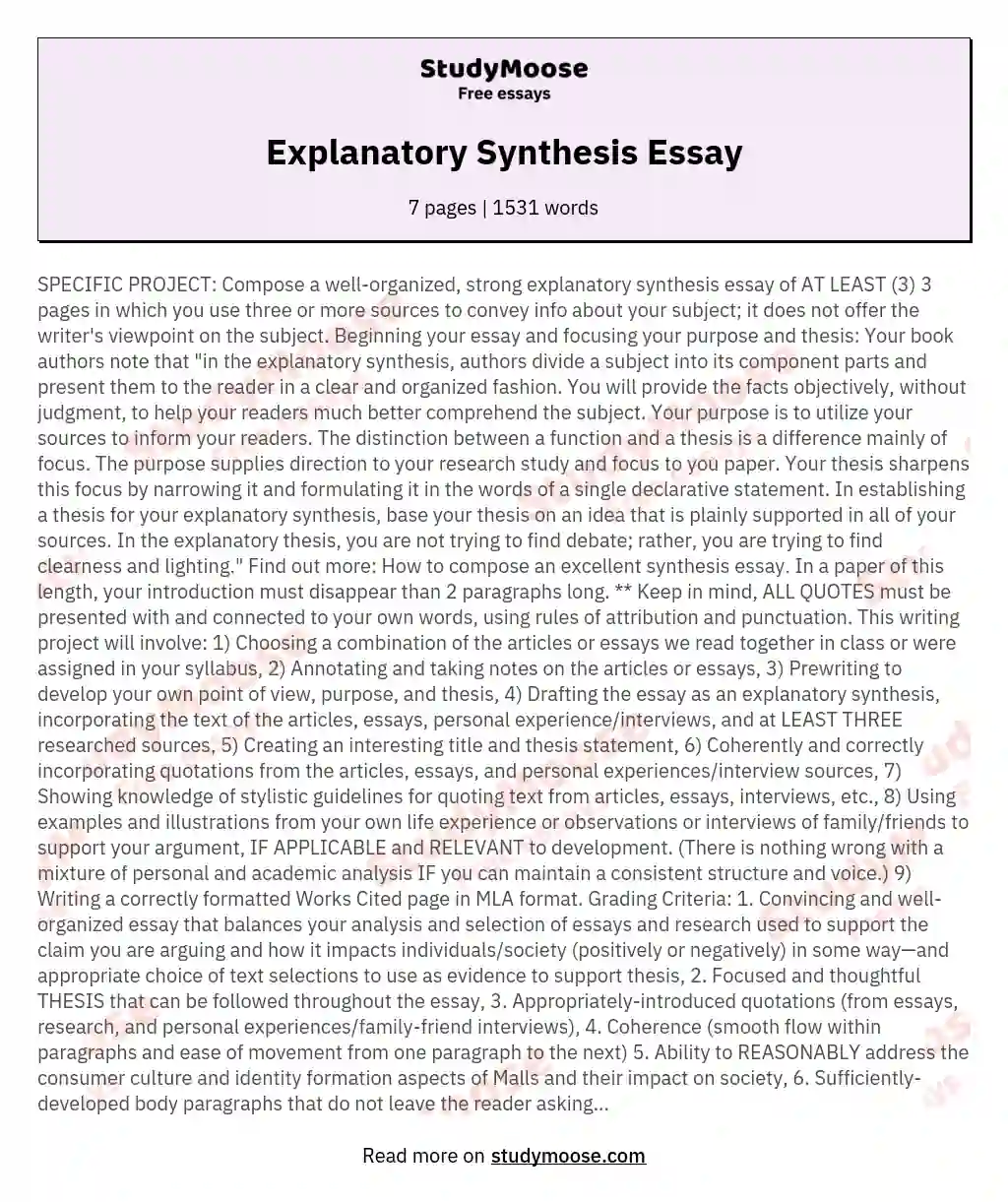 Explanatory Synthesis Essay essay