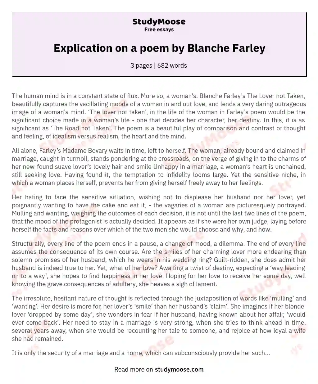 Explication on a poem by Blanche Farley