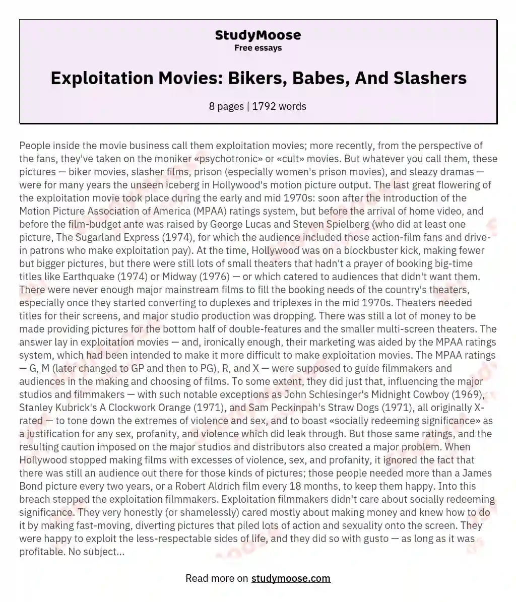 Exploitation Movies: Bikers, Babes, And Slashers
