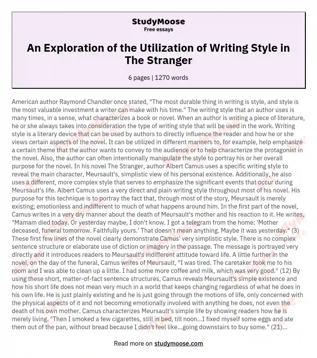 An Exploration of the Utilization of Writing Style in The Stranger essay