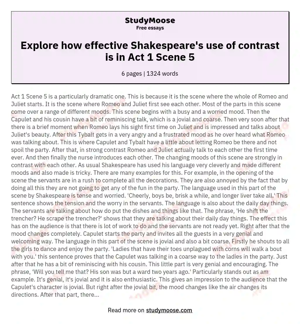 Explore how effective Shakespeare's use of contrast is in Act 1 Scene 5 essay