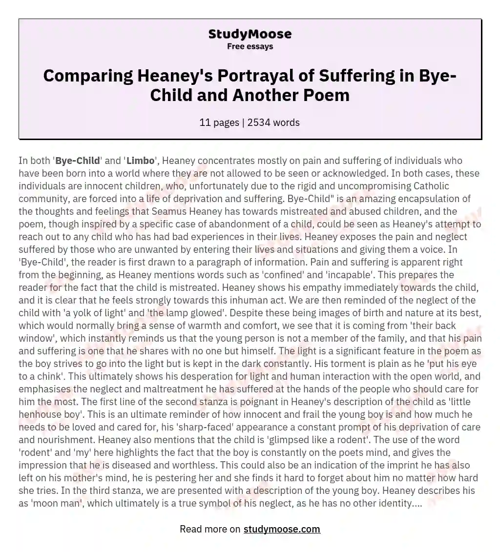 Comparing Heaney's Portrayal of Suffering in Bye-Child and Another Poem