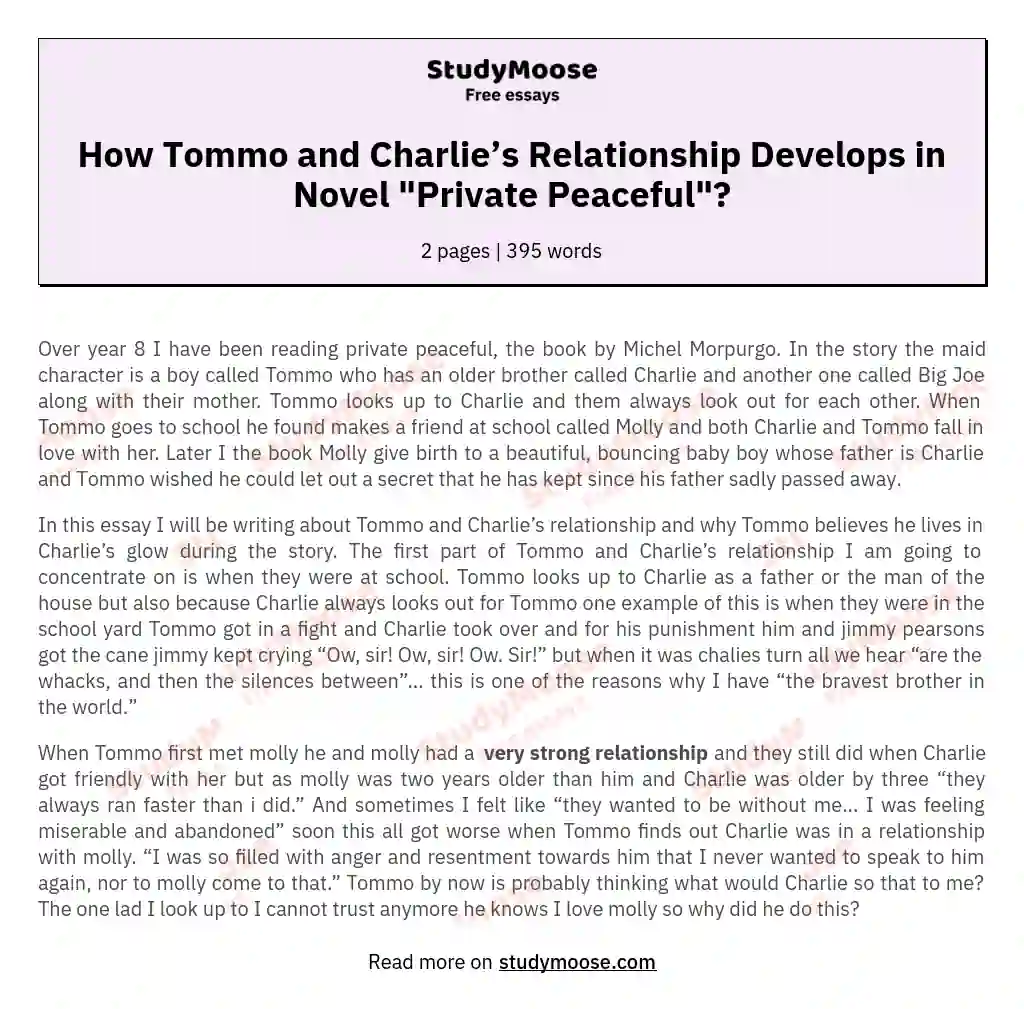 How Tommo and Charlie’s Relationship Develops in Novel "Private Peaceful"? essay