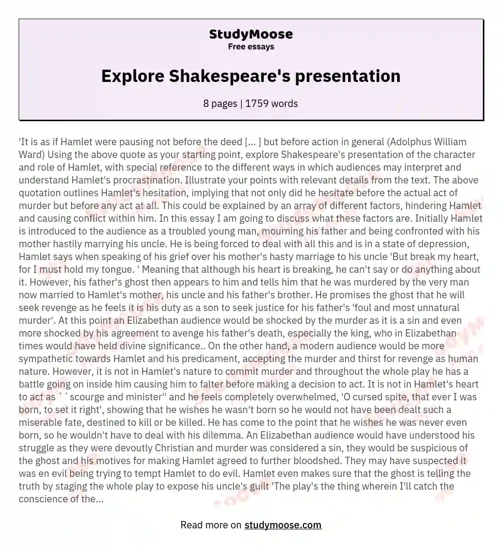 Explore Shakespeare's presentation essay