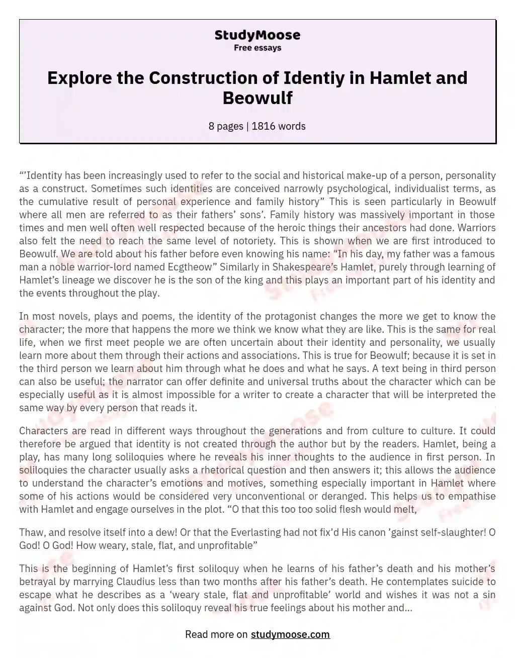 Explore the Construction of Identiy in Hamlet and Beowulf