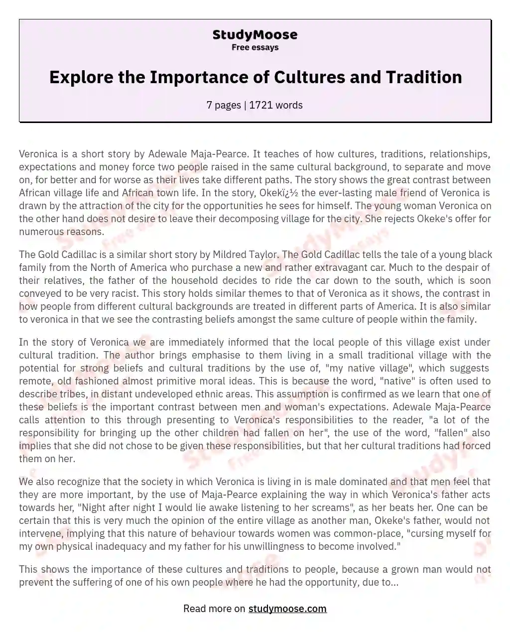 essay about an traditional culture