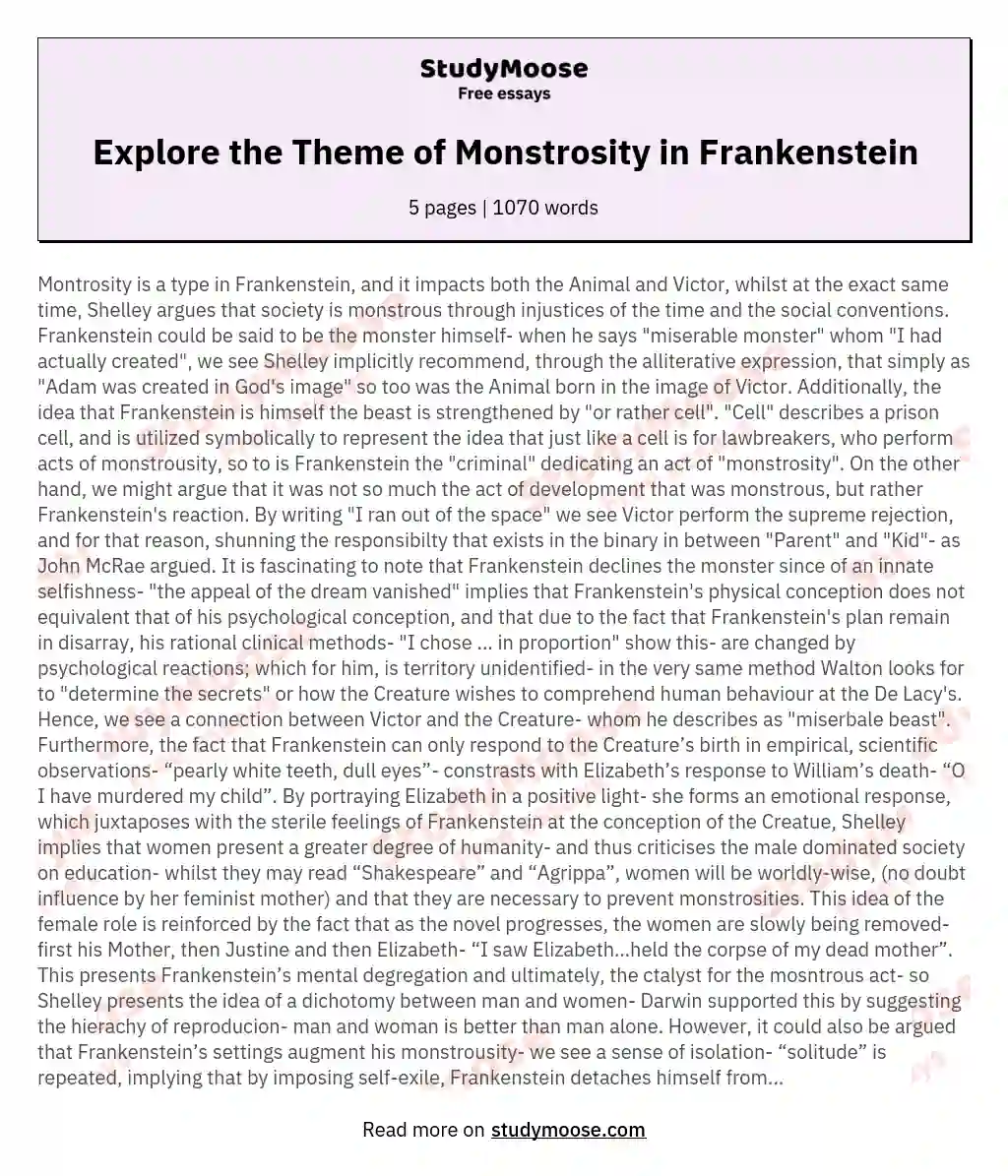 Explore the Theme of Monstrosity in Frankenstein essay