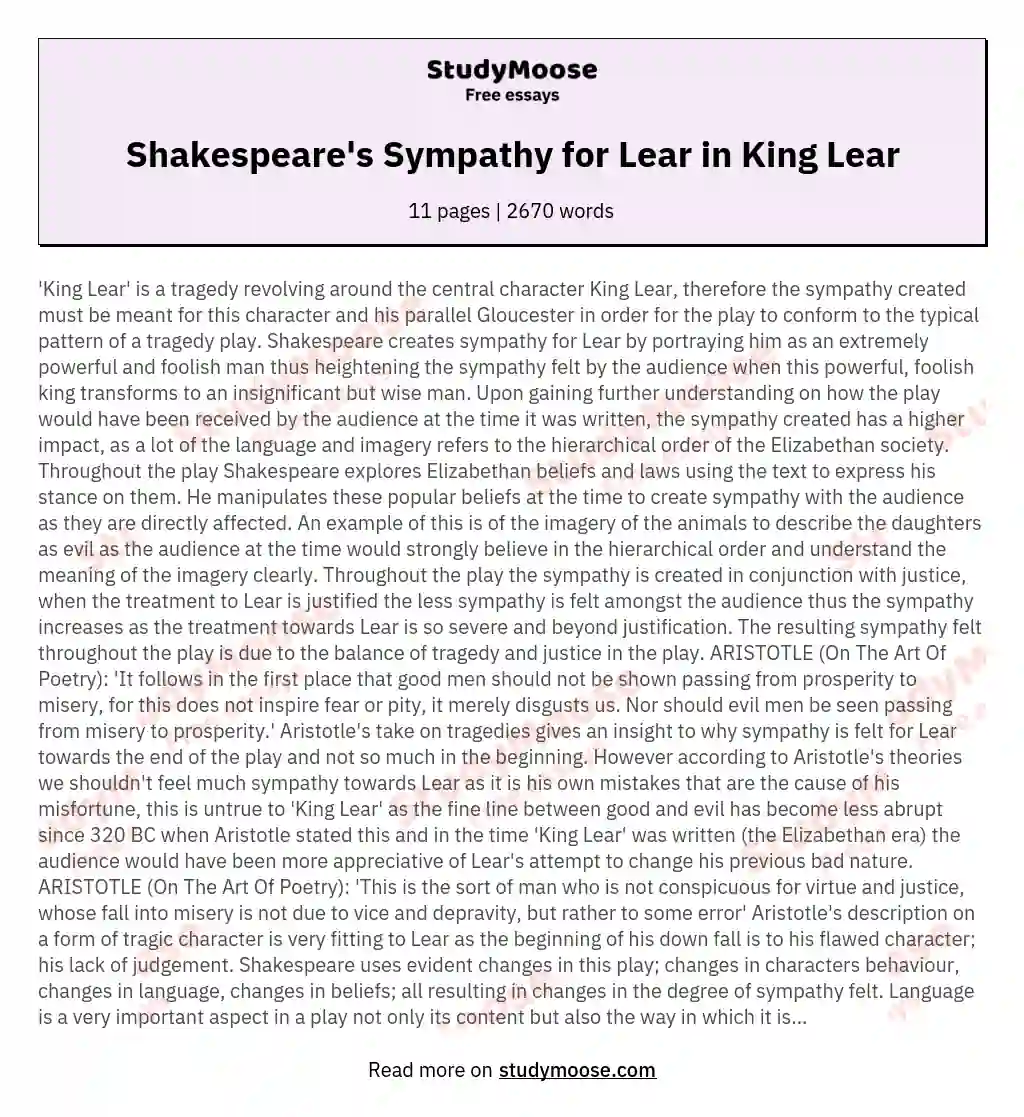 Shakespeare's Sympathy for Lear in King Lear