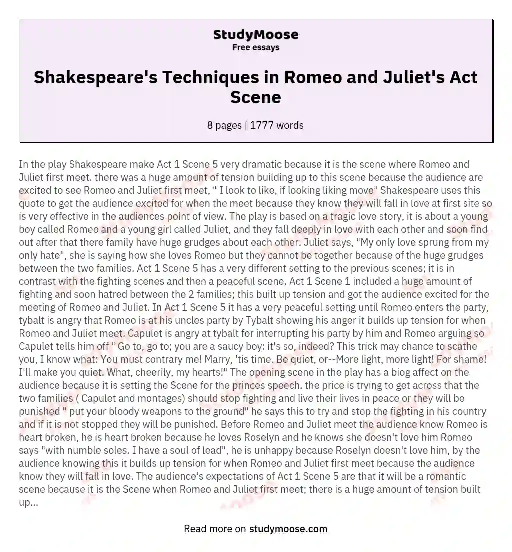 Explore the ways that Shakespeare makes Act 1 Scene 5 of Romeo and Juliet dramatically effective