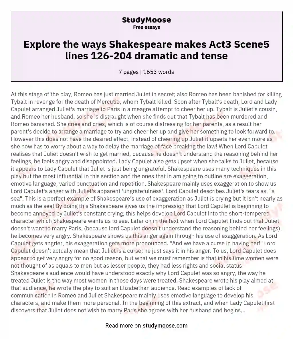 Explore the ways Shakespeare makes Act3 Scene5 lines 126-204 dramatic and tense essay