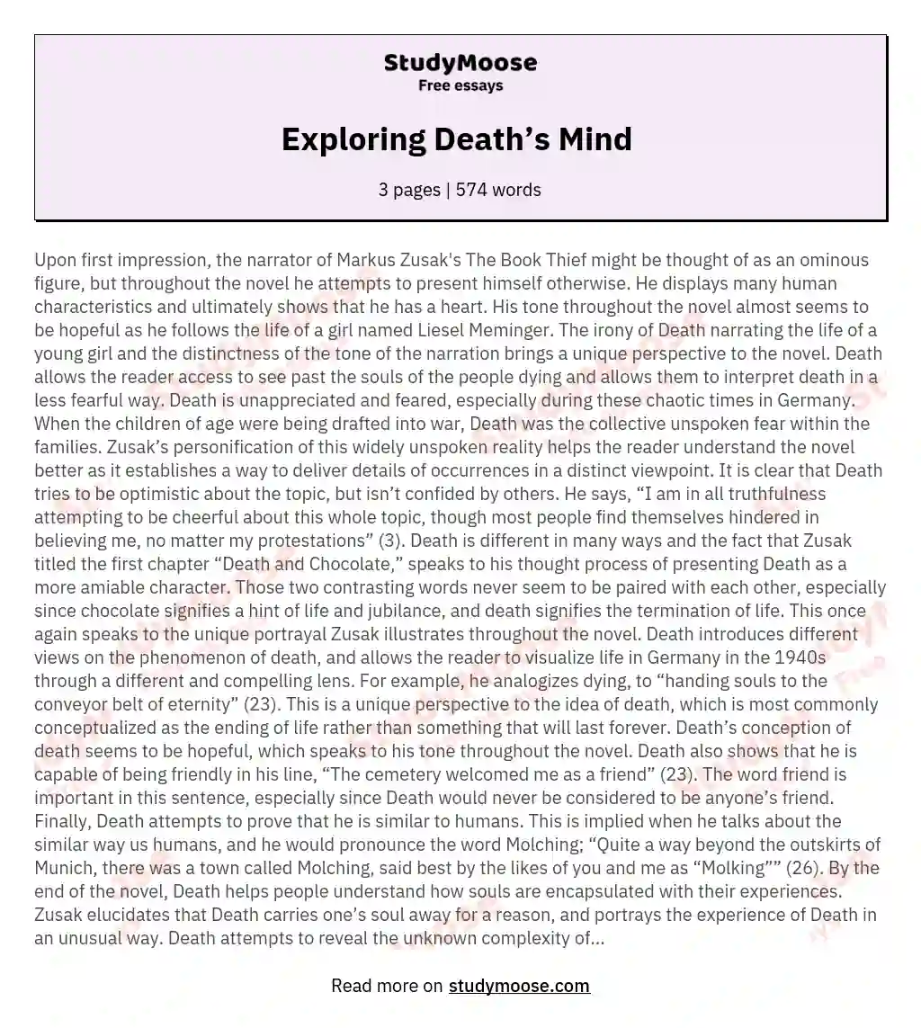 Exploring Death’s Mind  essay