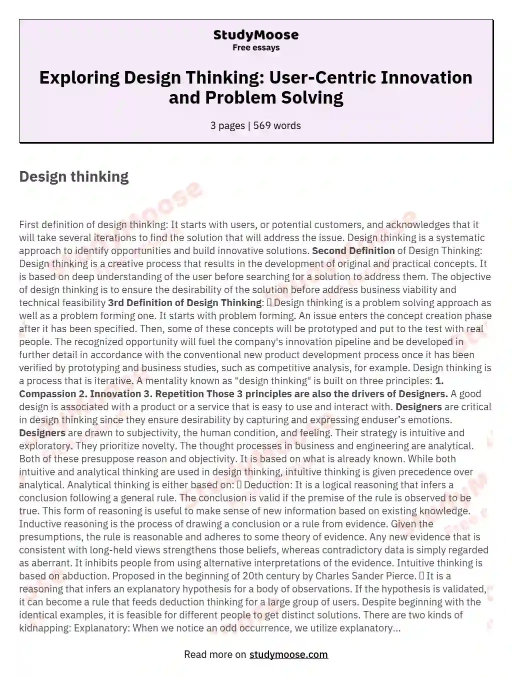 Exploring Design Thinking: User-Centric Innovation and Problem Solving essay
