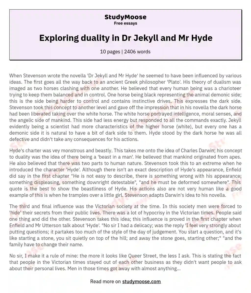 Exploring duality in Dr Jekyll and Mr Hyde essay