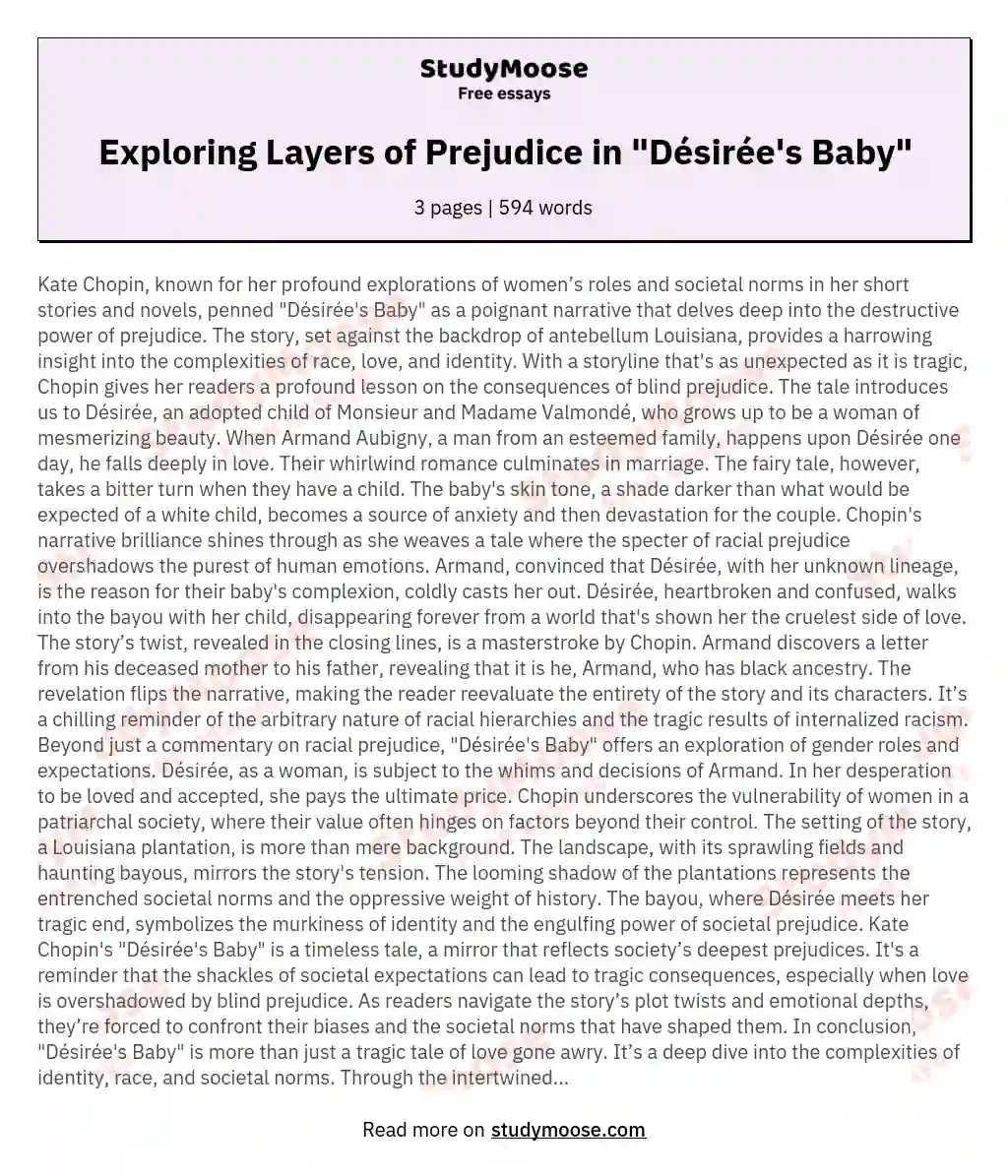 Exploring Layers of Prejudice in "Désirée's Baby" essay
