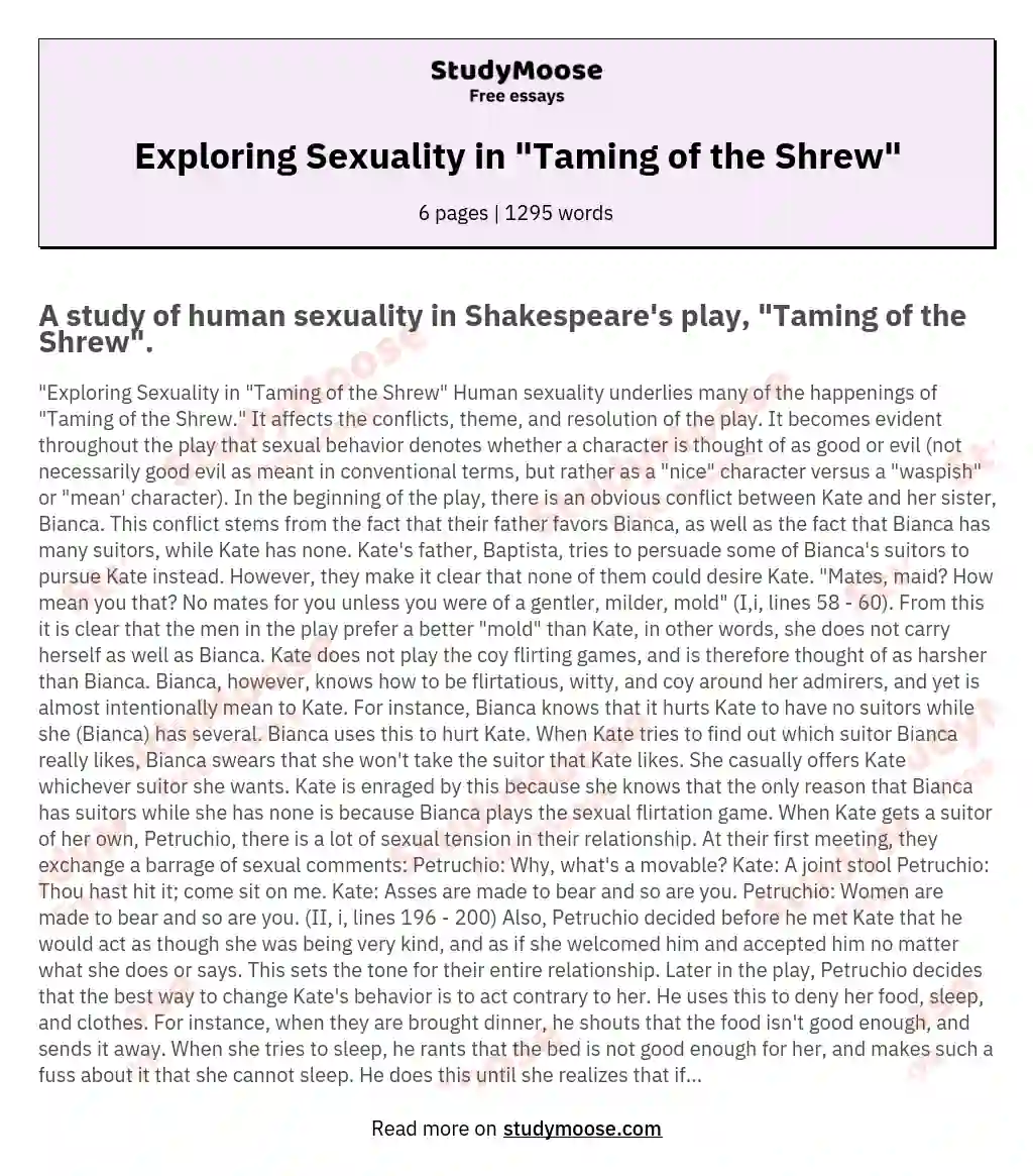Exploring Sexuality in "Taming of the Shrew" essay