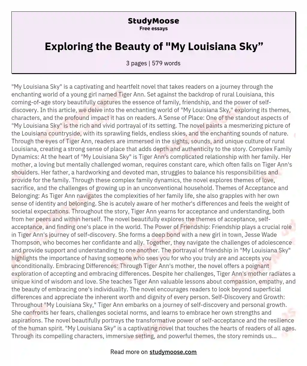 Exploring the Beauty of "My Louisiana Sky” essay