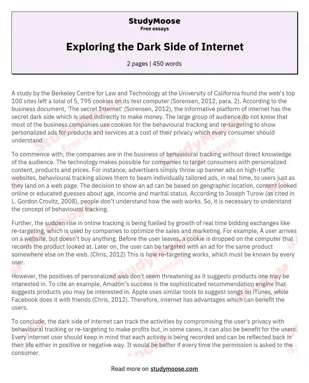 Exploring the Dark Side of Internet essay