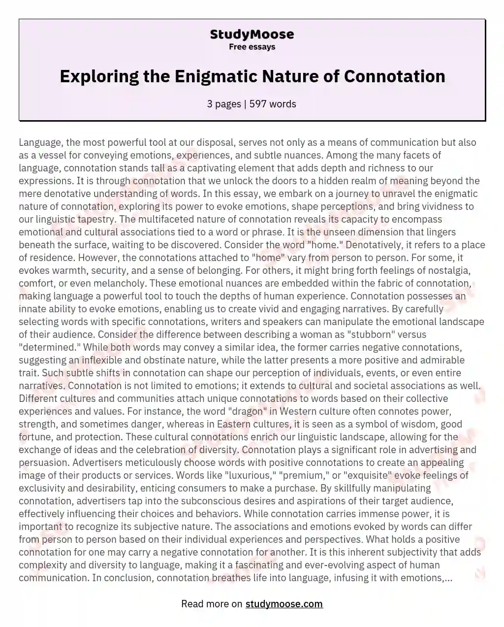Exploring the Enigmatic Nature of Connotation essay