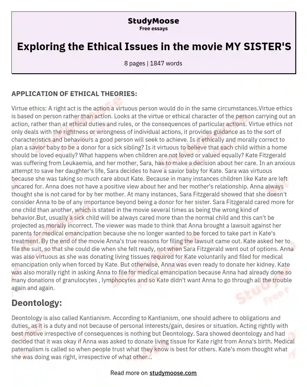 Exploring the Ethical Issues in the movie MY SISTER'S
