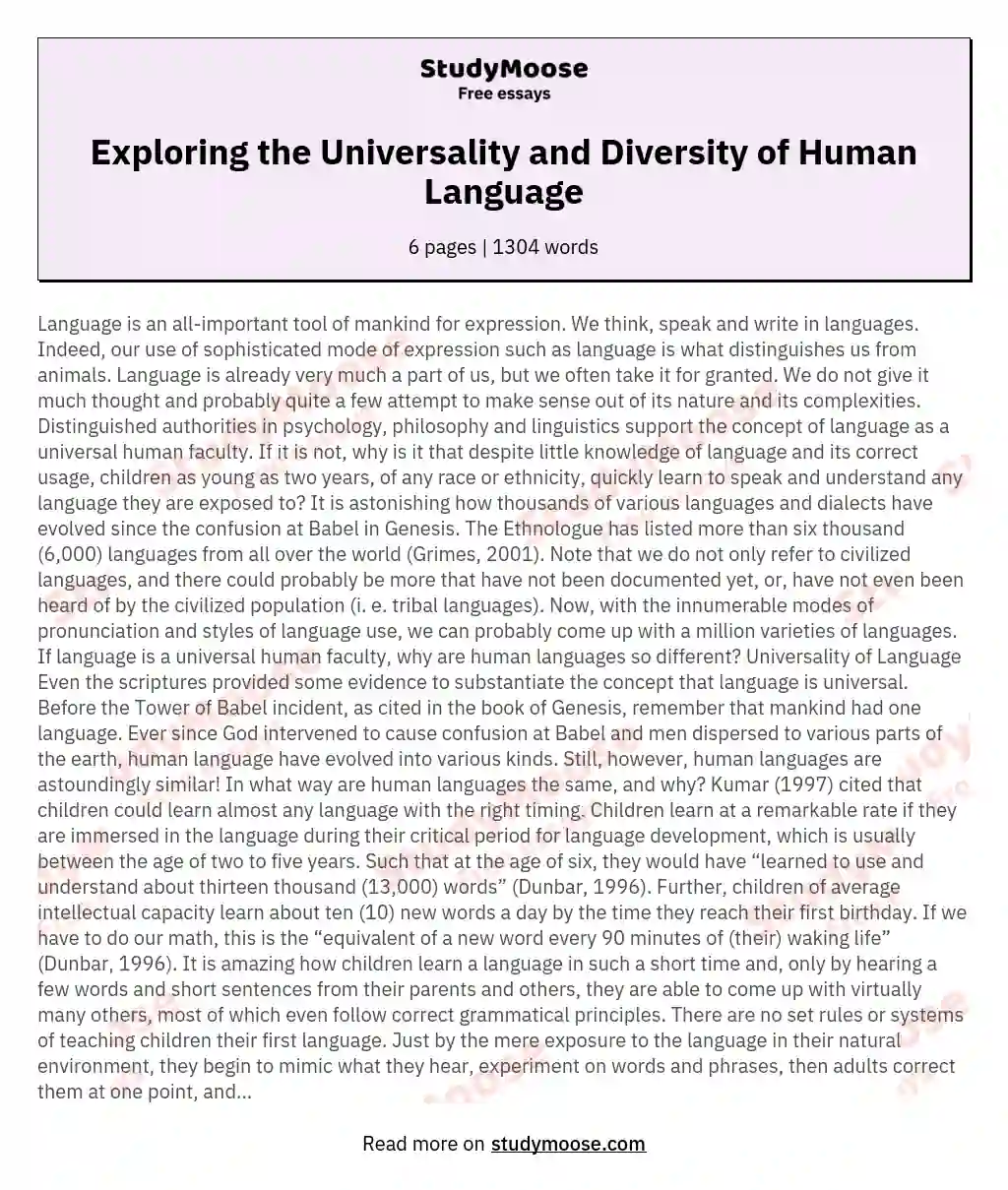 Exploring the Universality and Diversity of Human Language essay