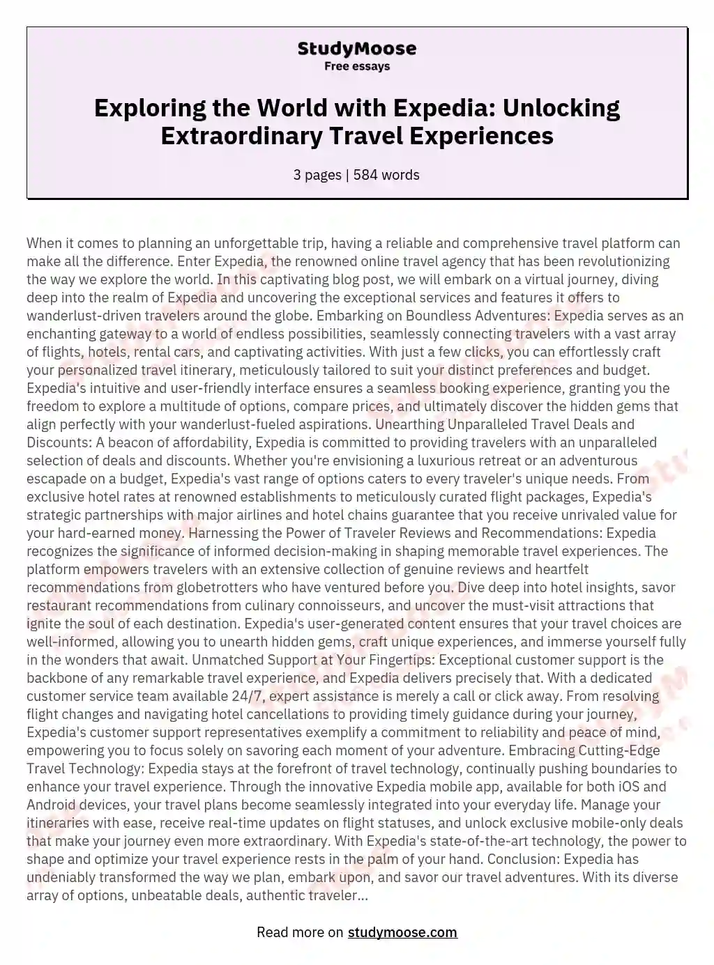 Exploring the World with Expedia: Unlocking Extraordinary Travel Experiences essay