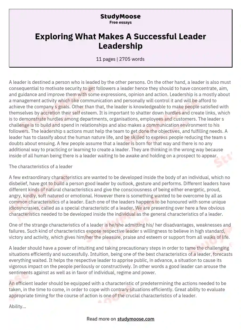 what makes a successful leader essay