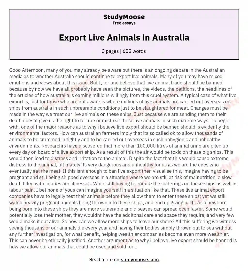 Export Live Animals in Australia essay