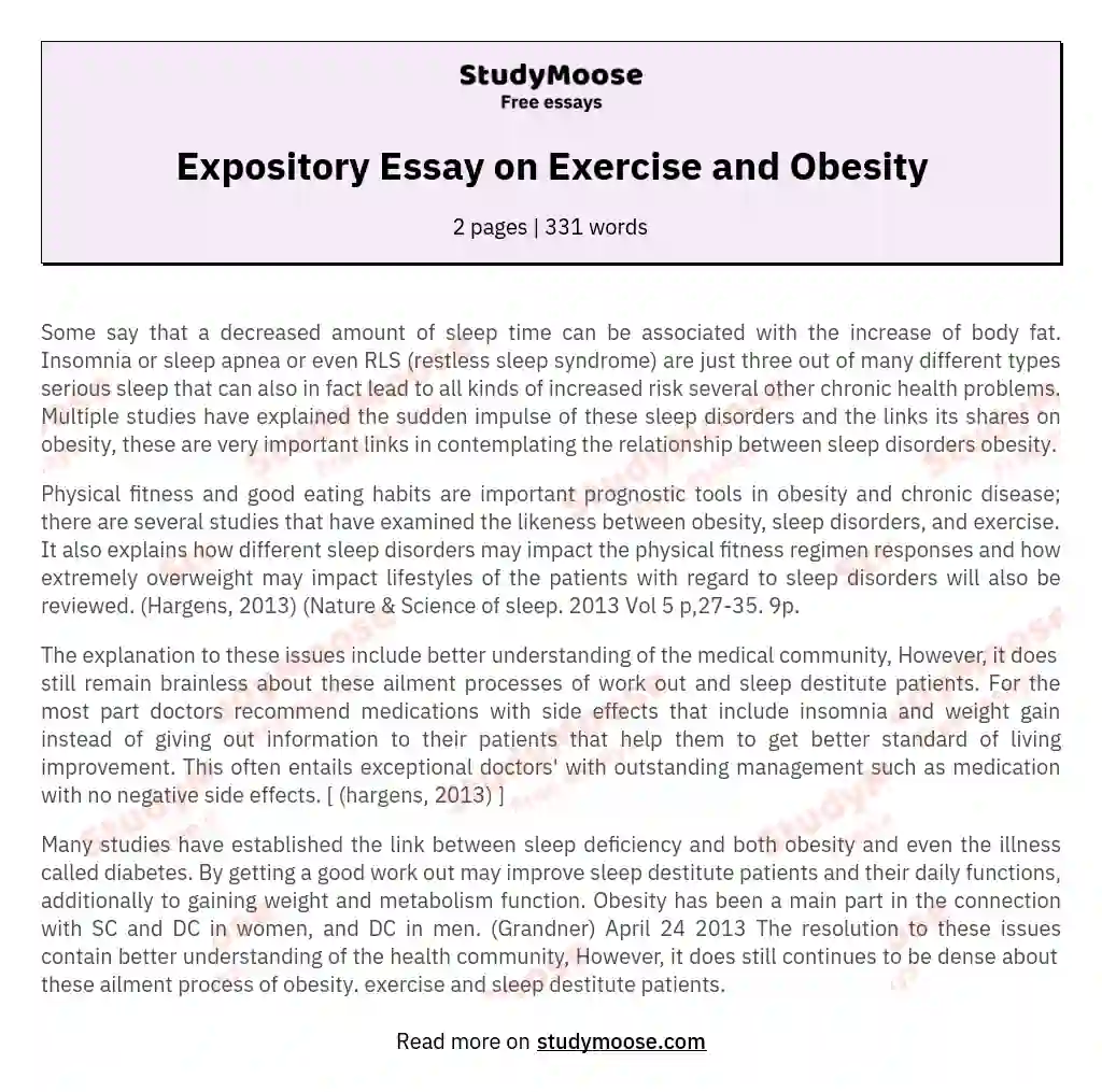 Expository Essay on Exercise and Obesity