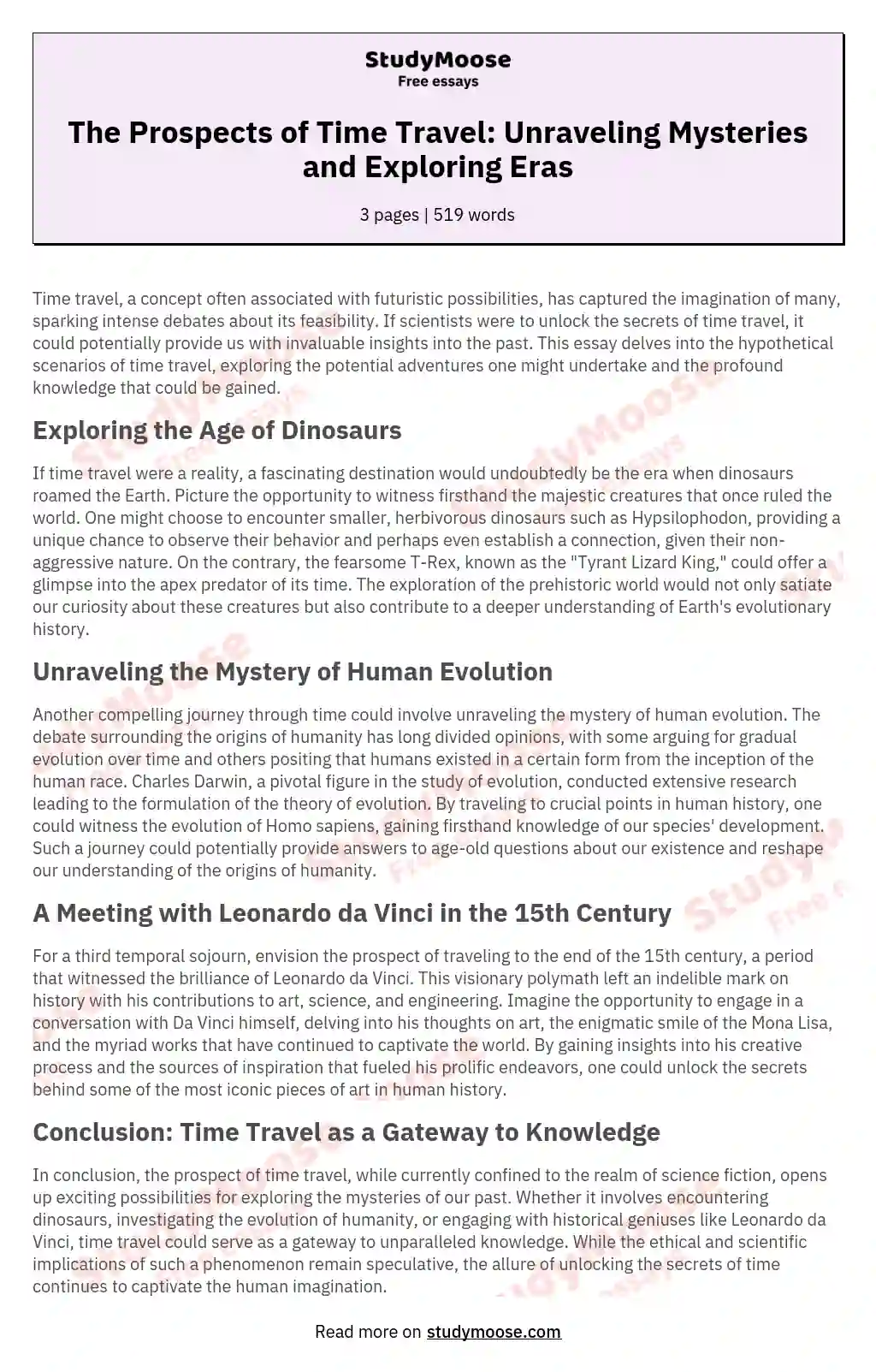 The Prospects of Time Travel: Unraveling Mysteries and Exploring Eras essay
