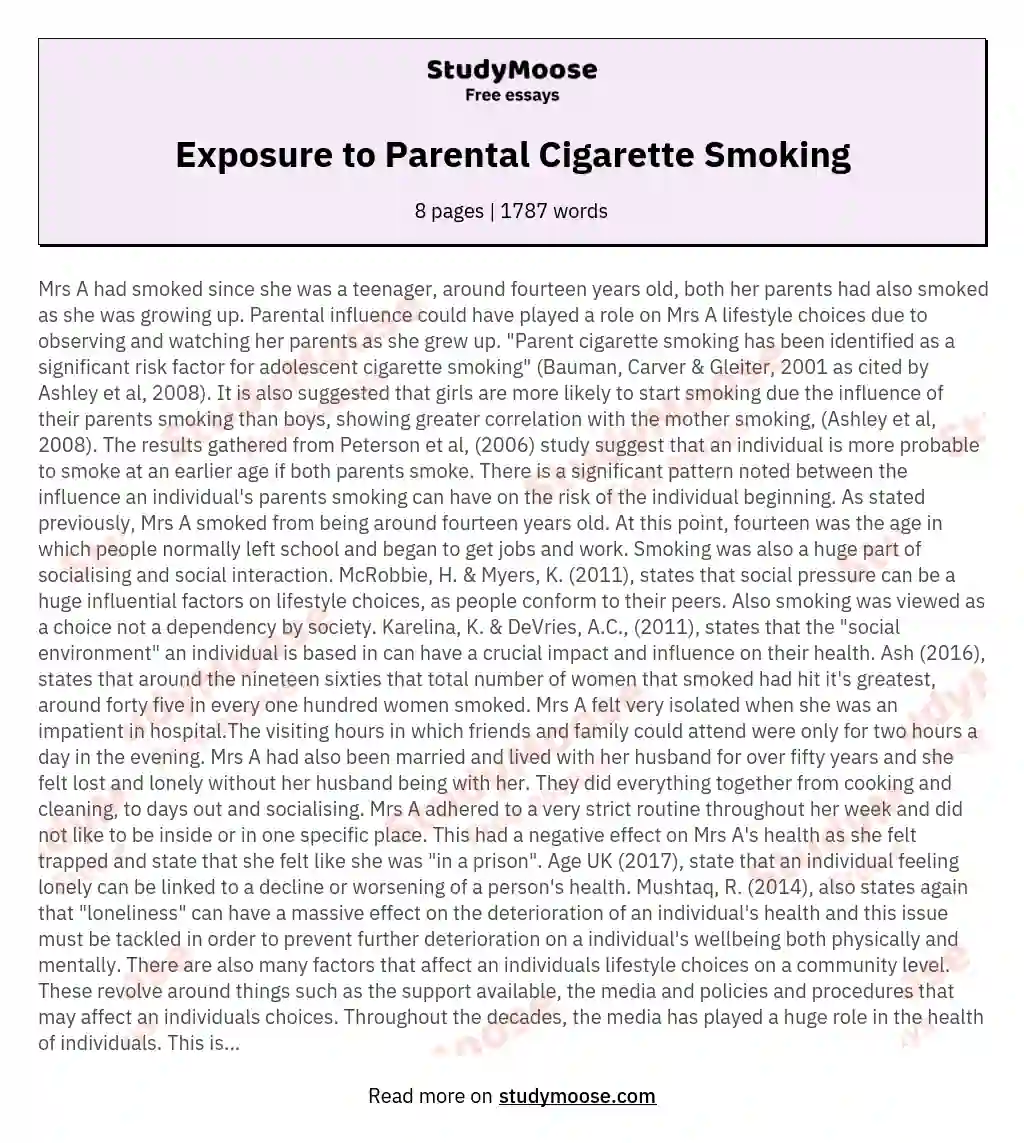 Exposure to Parental Cigarette Smoking essay