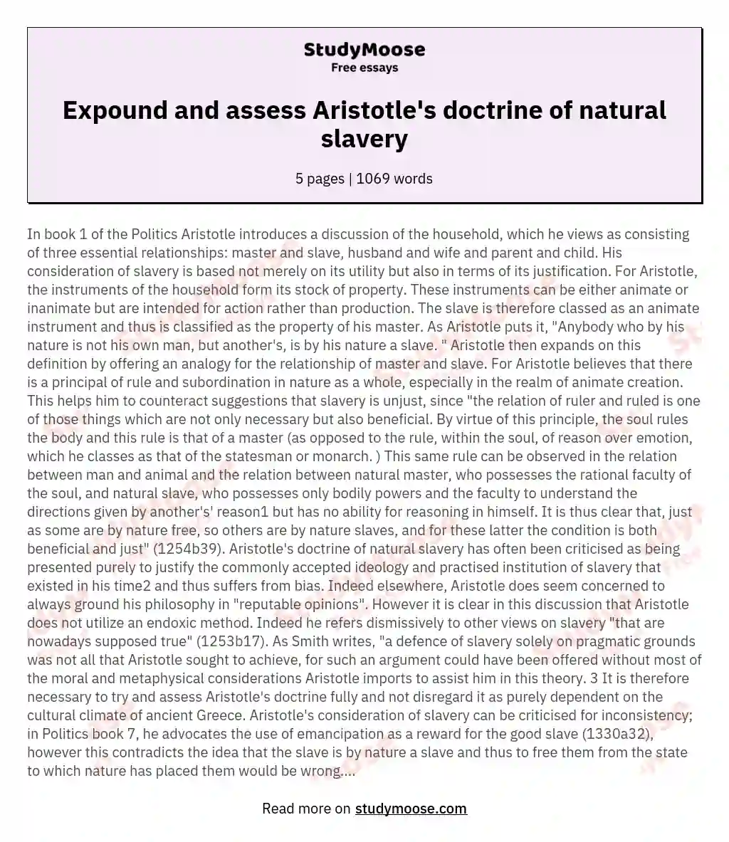 Expound and assess Aristotle's doctrine of natural slavery essay