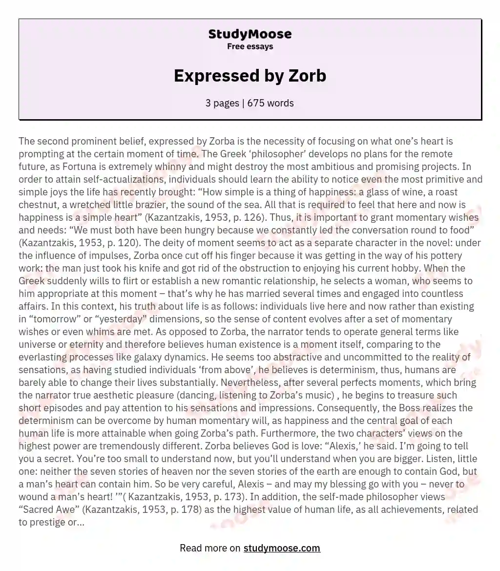 Expressed by Zorb essay