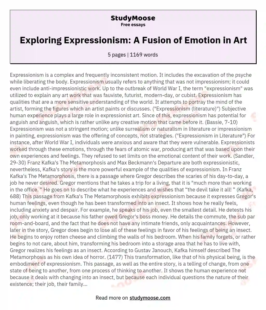 Exploring Expressionism: A Fusion of Emotion in Art essay