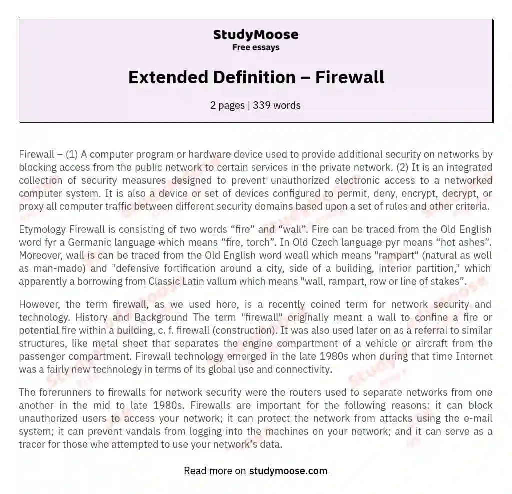 Extended Definition – Firewall essay