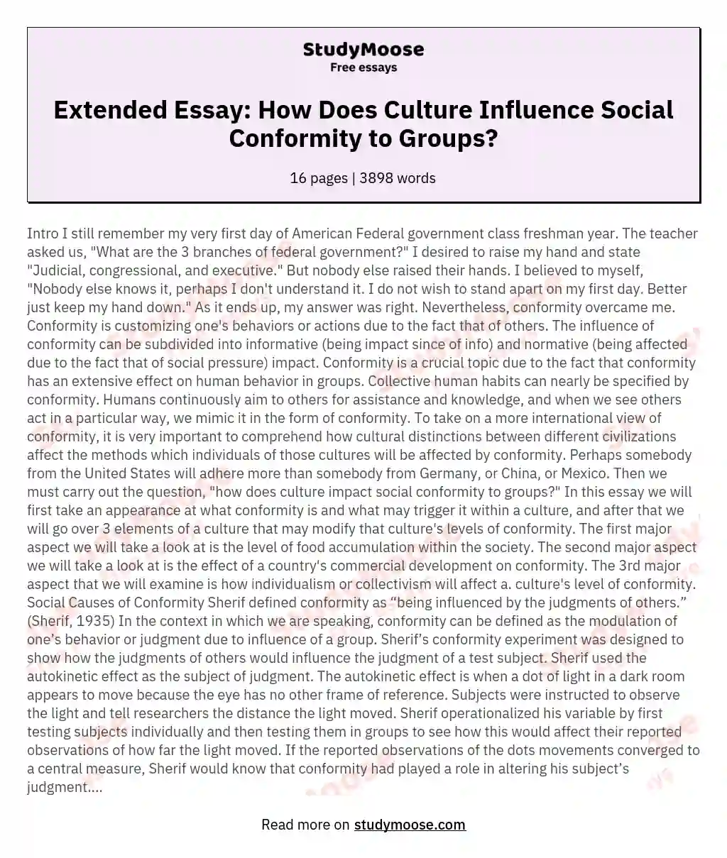 Extended Essay: How Does Culture Influence Social Conformity to Groups?