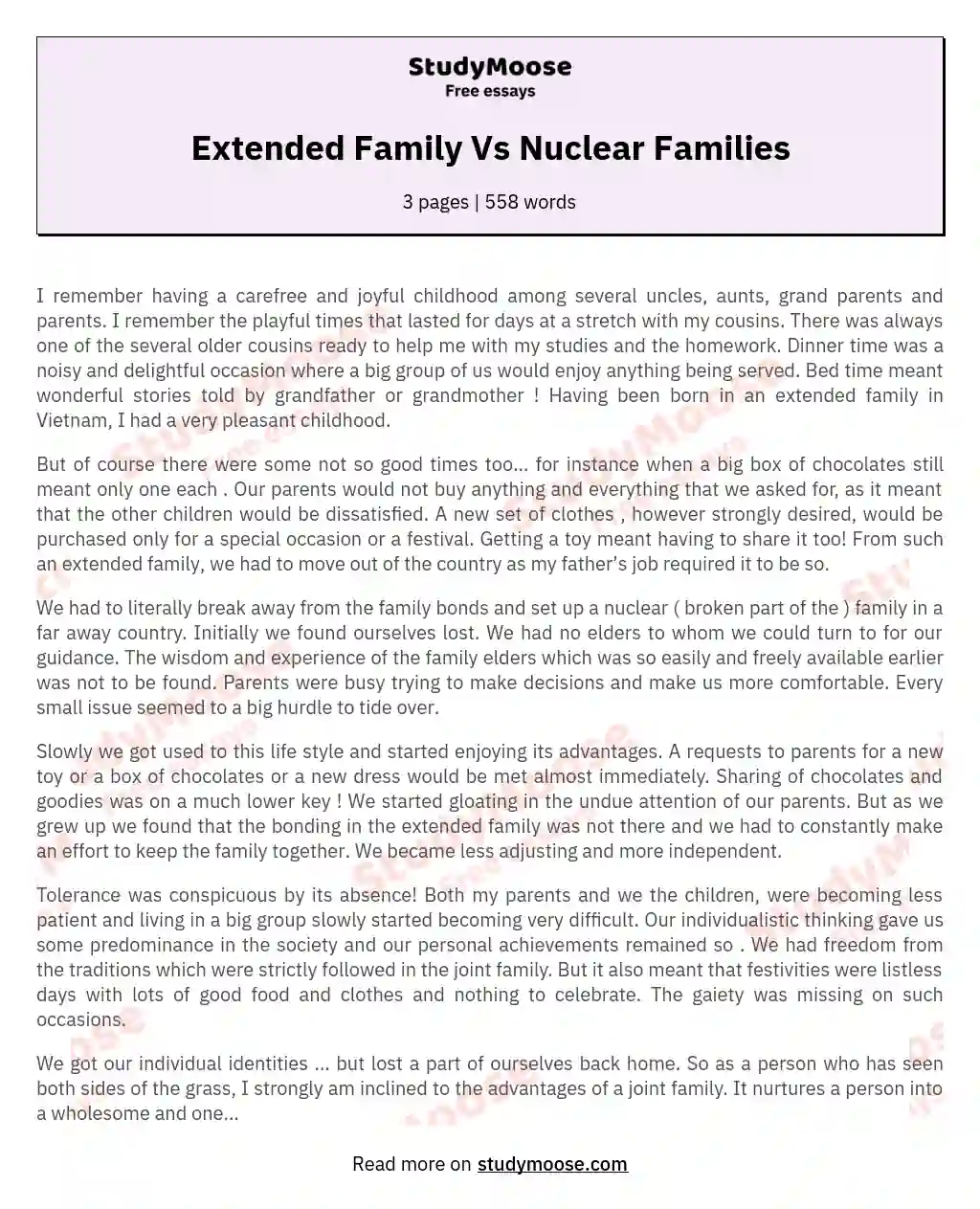Extended Family Vs Nuclear Families essay