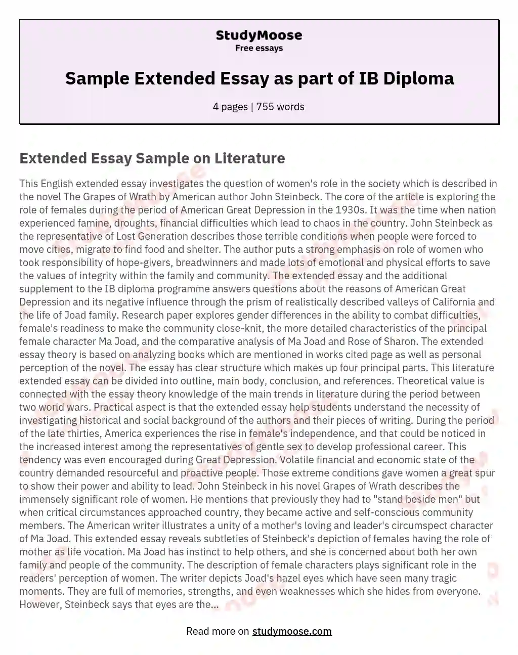 Sample Extended Essay as part of IB Diploma